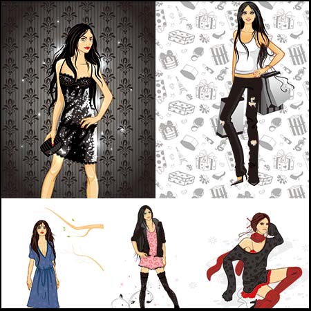 时尚潮流欧美女孩矢量人物插画