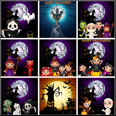 万圣节系列海报背景卡通插画蚂蚁素材网矢量素材精选