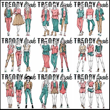 卡通时尚时装女孩PNG免抠图+AI蚂蚁素材网矢量插图精选