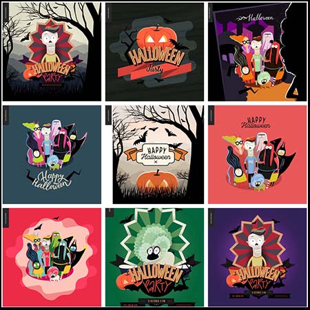 万圣节创意南瓜怪僵尸矢量海报