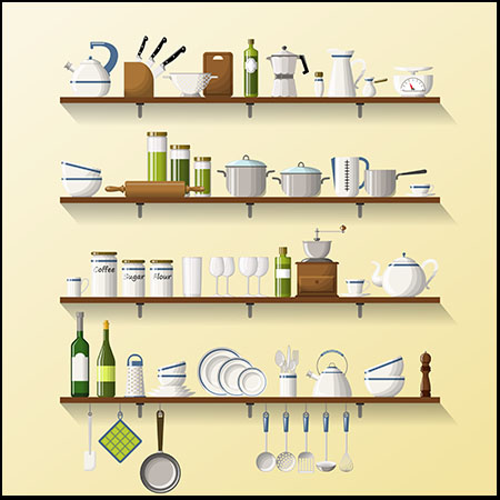 厨房用品及厨房场景矢量平面素材