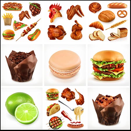 25款水果披萨烤肉蛋糕坚果面包蔬菜鸡肉等美食设计素材