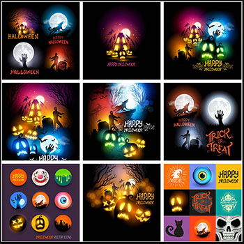 万圣节精美鬼怪蚂蚁素材网矢量插图精选和图标海报蚂蚁素材网矢量素材精选