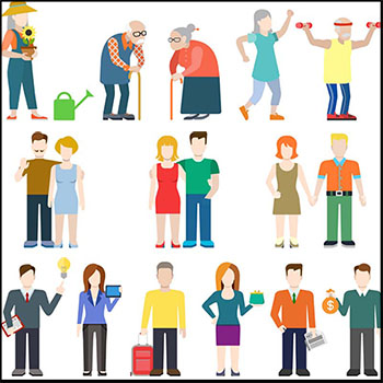 6套男人女人和老人日常生活矢量人物图标