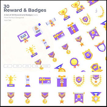 30个扁平化奖杯和徽章蚂蚁素材网矢量图标精选