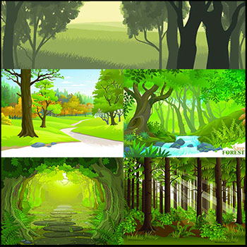 卡通森林风景矢量插画