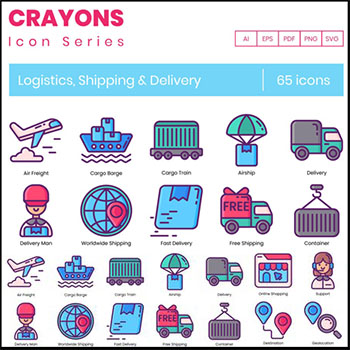 65枚蜡笔手绘物流与航运主题蚂蚁素材网矢量图标精选