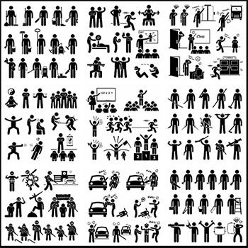 25套体育健身探险上班办公等卡通人物剪影蚂蚁素材网矢量插图精选