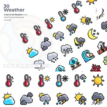 30款天气图标/EPS/SVG/PNG/AI蚂蚁素材网矢量图标精选