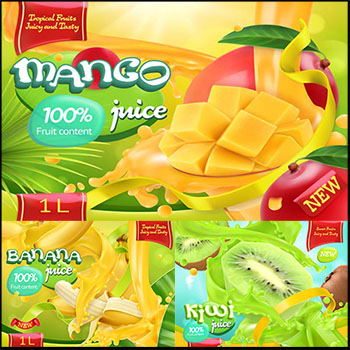 6款果汁饮料3D风格包装蚂蚁素材网矢量素材精选