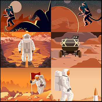 6款宇航员航天宇宙探索教学卡通插画AI蚂蚁素材网矢量背景精选