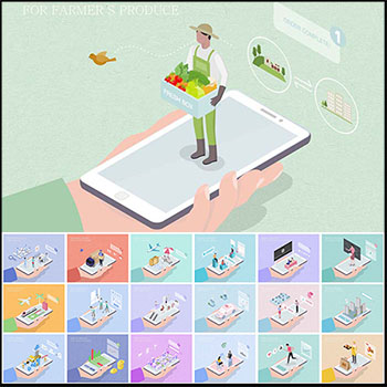 智能APP互联网网络掌上生活2.5D等距UI插图矢量插画