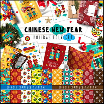 中国农历新年中国民俗节日矢量海报插图和背景素材