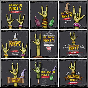 万圣节僵尸伸出我爱你手势矢量海报背景