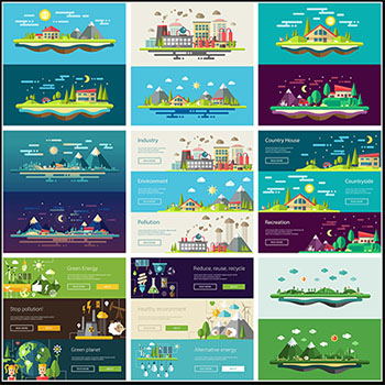 扁平化卡通绿色生态矢量网页APP插图