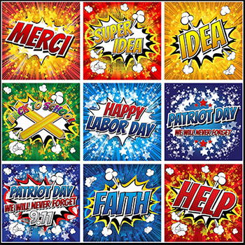 15款漫画爆炸劲爆风格对话框矢量插画