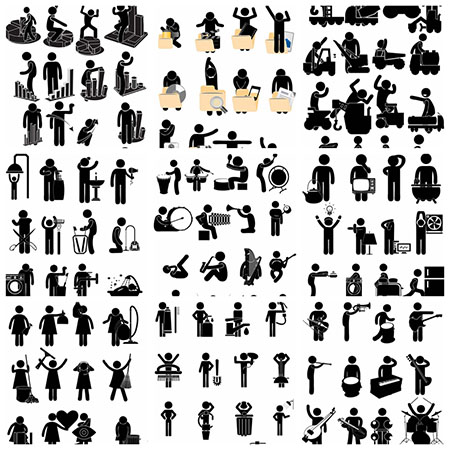 9套数据图表和生活娱乐人物剪影蚂蚁素材网矢量插图精选