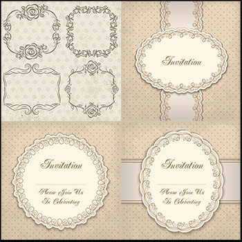 复古邀请函卡片花边花缎装饰蚂蚁素材网矢量背景精选素材