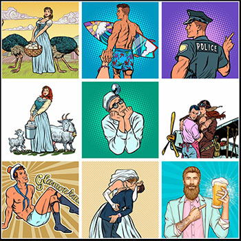 欧美人民生活矢量卡通插图