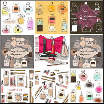 8款女性化妆品香水等蚂蚁素材网矢量插图精选