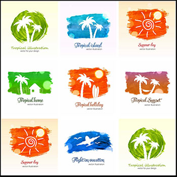 夏季旅游渡假椰子树白色剪影矢量海报插图