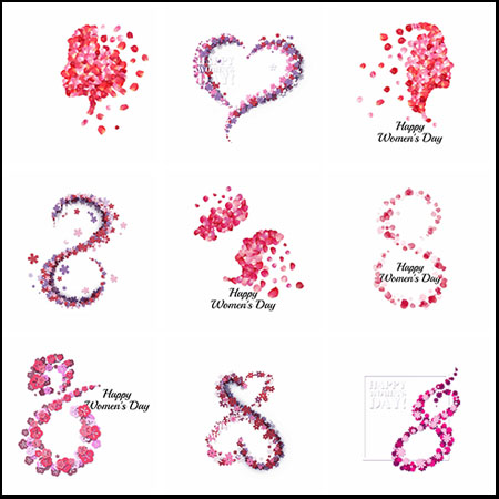 38妇女节三八女神节花瓣数字八艺术字装饰插图