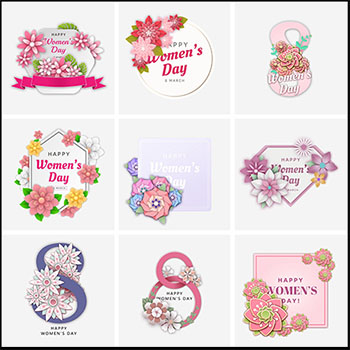 20款38妇女节三八女神节剪纸矢量插画