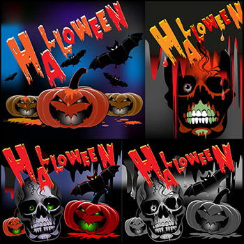 万圣节恐怖骷髅头和南瓜怪蚂蚁素材网矢量背景精选素材