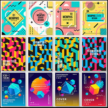 10套国外立体图形渐变流体书籍封面矢量海报背景