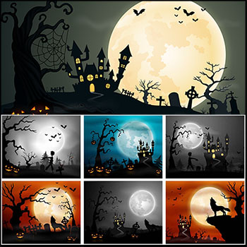 16款万圣节暗夜月亮背景横幅海报蚂蚁素材网矢量背景精选