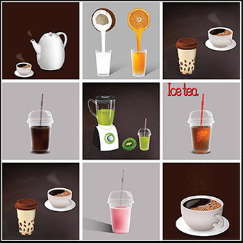 各种果汁饮料咖啡蚂蚁素材网矢量插图精选
