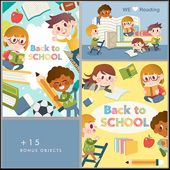 书籍阅读学习学校书本蚂蚁素材网矢量插图精选