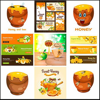 22款卡通封面横幅海报背景蜜蜂蜂蜜蚂蚁素材网矢量插图精选