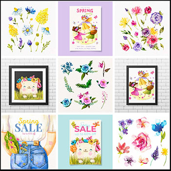 9款水彩花卉与插画蚂蚁素材网矢量素材精选