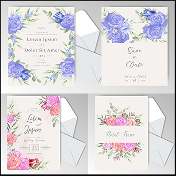 婚礼水彩花卉请柬装饰蚂蚁素材网矢量素材精选