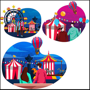 嘉年华马戏团外的情侣蚂蚁素材网矢量插图精选