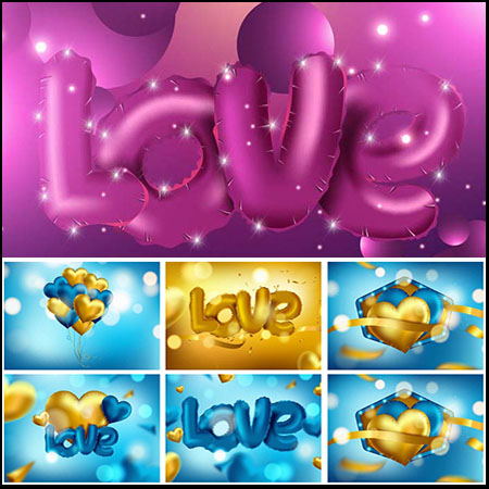 浪漫情人节婚礼邀请函LOVE气球文字蚂蚁素材网矢量背景精选