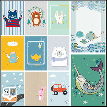 儿童手绘可爱卡片艺术矢量动物插画