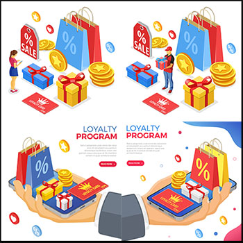 金融超市购物电商购物电商网站2.5D等距插图