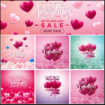 6款情人节婚庆婚礼爱心气球矢量商场促销背景素材