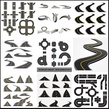 25个道路岔口图标高架桥路基布置路径矢量图