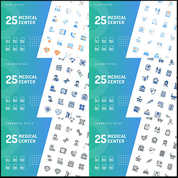 10套化学研究和生物医学研究矢量线性扁平化图标