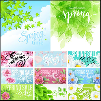 春季促销打折横幅清新矢量海报背景