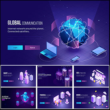 16款科技区块链网页引导页2.5D蚂蚁素材网矢量插图精选