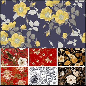 20款中式花卉花纹JPG/PNG免抠图/EPS蚂蚁素材网矢量背景精选