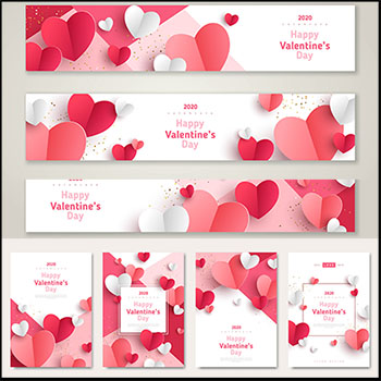 6款剪纸立体情人节爱心背景横幅广告蚂蚁素材网矢量素材精选