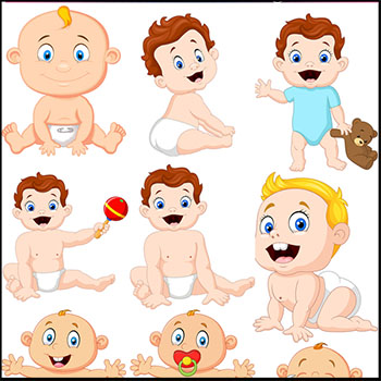 穿纸尿裤喝奶的可爱婴儿蚂蚁素材网矢量插图精选