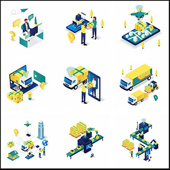 9款电商物流运输2.5D等距插图