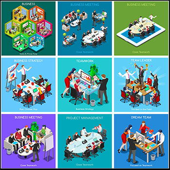 17款企业工作汇报办公会议数据分析报告2.5D等距插图