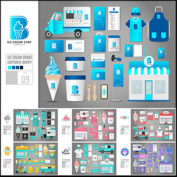冰淇淋店企业矢量套装模板